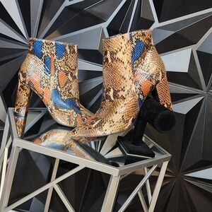 Rouge! Vibrant Snake Print Ankle Boots